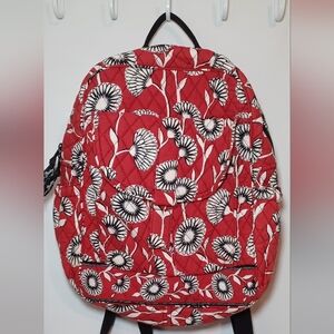 Vera Bradley Quilted Cotton Iconic Floral Red and Black Backpack. Approx. 17x14